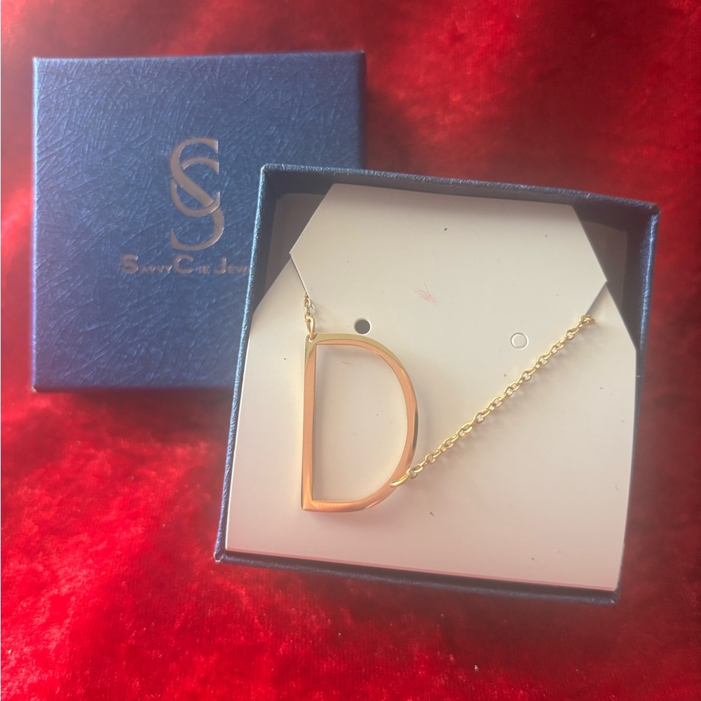 #J146 Savvy Cie 14K Gold Plated Initial "D" Necklace